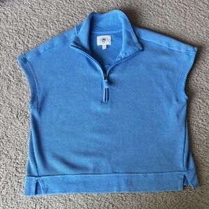 Sunnyside by Sundry Blue Waffle Knit Quarter Zip Cap Sleeve Top - Small